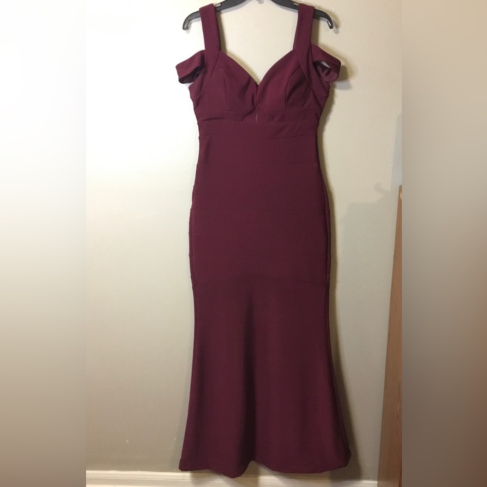 Wine Formal Bridesmaid Prom dress mermaid style size large off the shoulder